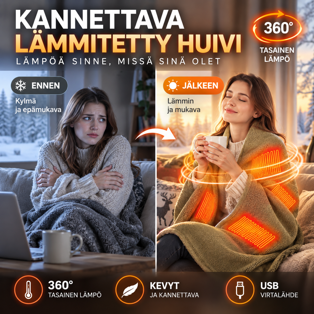 🎅 Parhaat talvilahjat 🔥 kannettava lämmitetty huivi