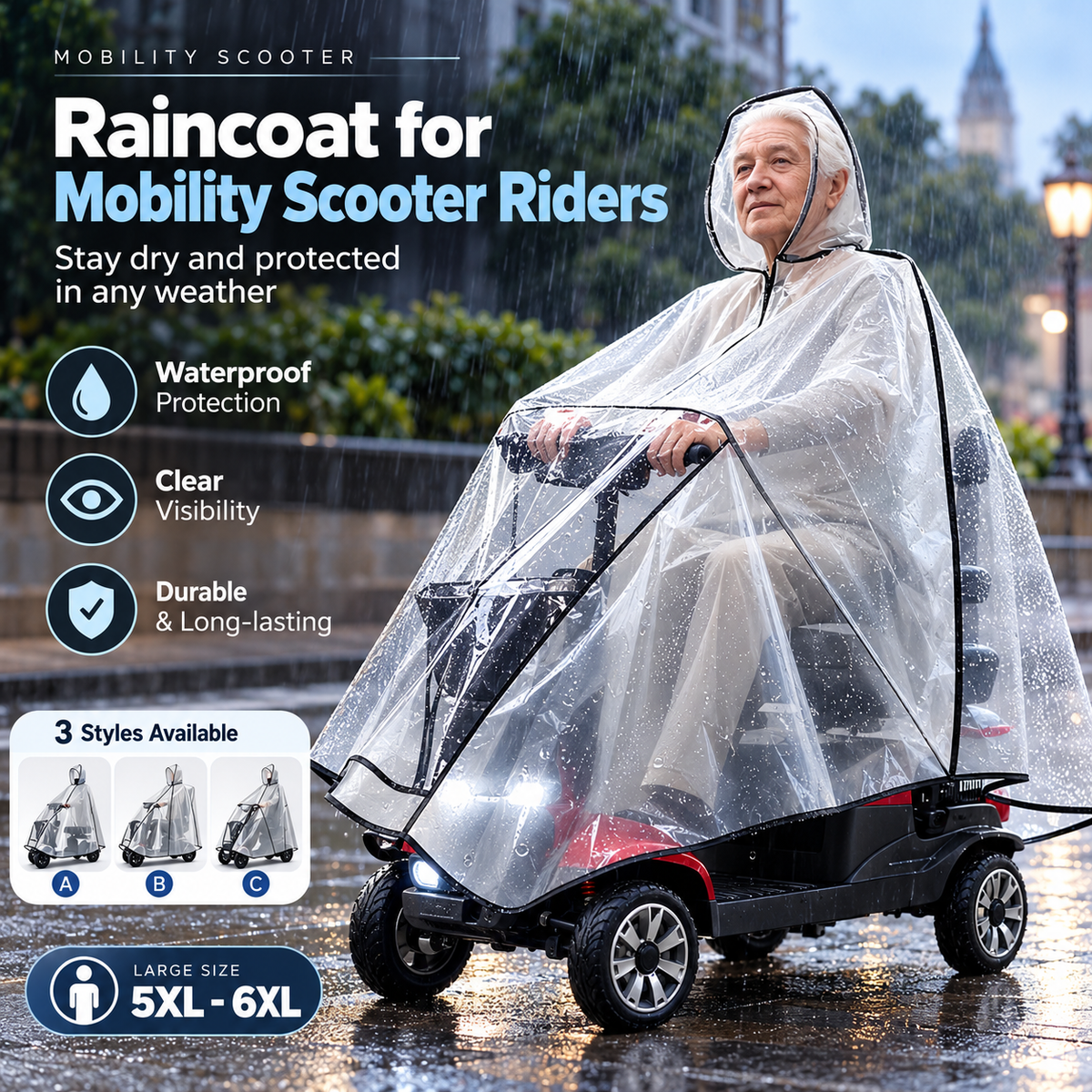 🥳2026 SUOSITTU TARJOUS🥳💞Yli 50 000 kappaletta myyty! 🌧️♿ Vedenpitävä sadetakki liikuntarajoitteisille skootterin käyttäjille – läpinäkyvä malli takaa hyvän näkyvyyden, kestävä ja koot 5XL–6XL. Pysy kuivana ja turvassa sateisilla ajeluilla! 🛡️✅
