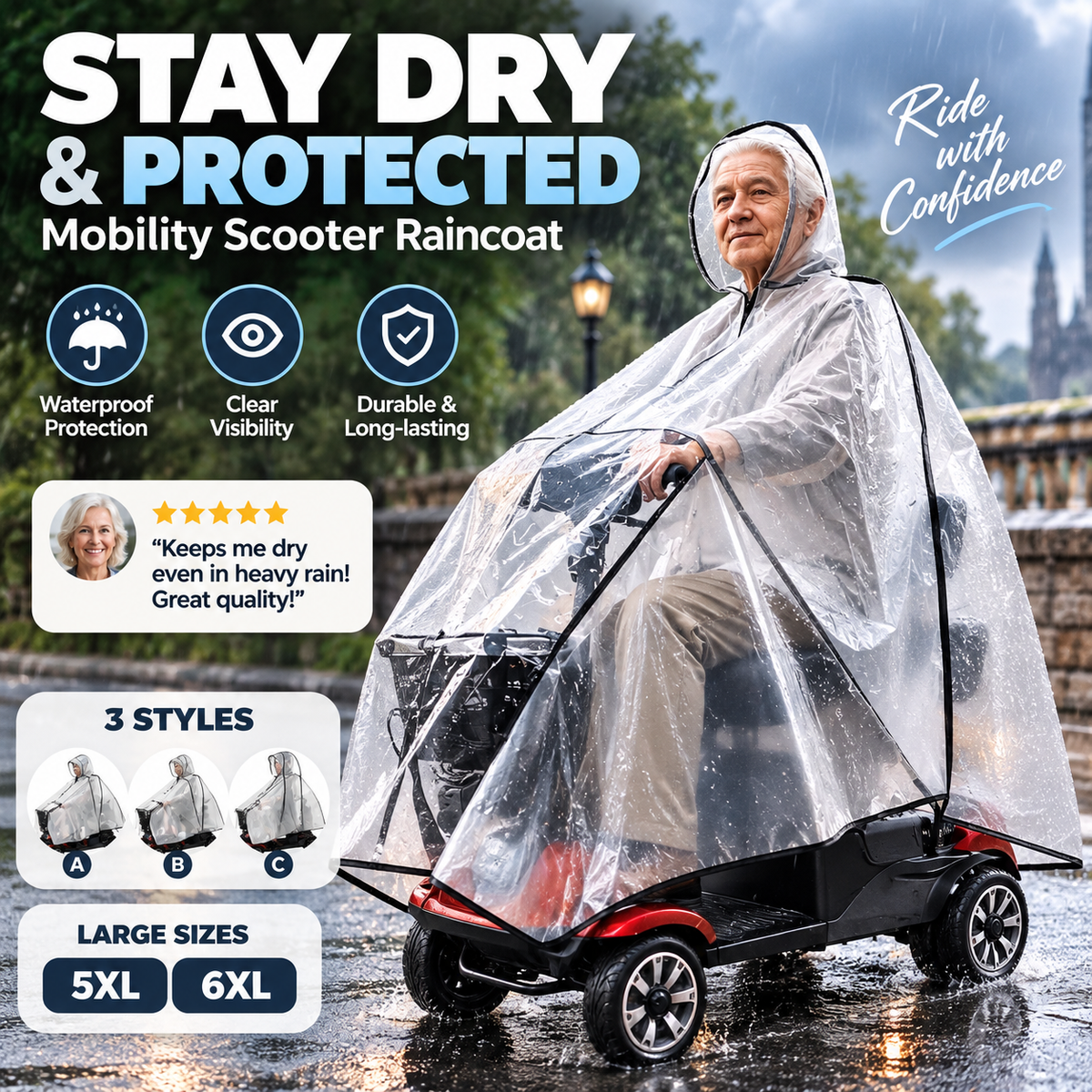 🥳2026 SUOSITTU TARJOUS🥳💞Yli 50 000 kappaletta myyty! 🌧️♿ Vedenpitävä sadetakki liikuntarajoitteisille skootterin käyttäjille – läpinäkyvä malli takaa hyvän näkyvyyden, kestävä ja koot 5XL–6XL. Pysy kuivana ja turvassa sateisilla ajeluilla! 🛡️✅