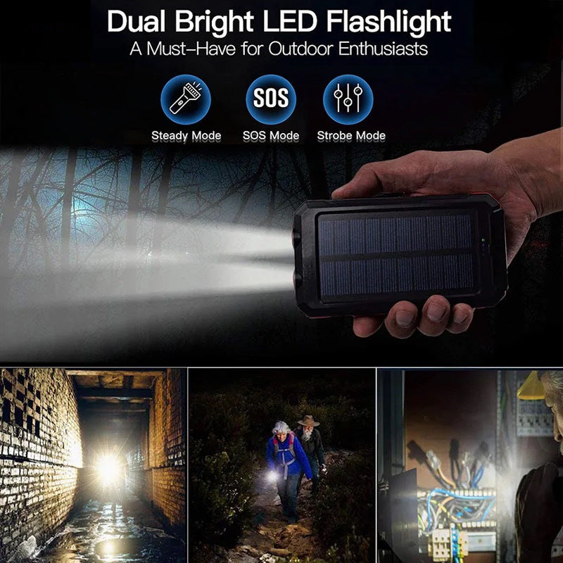 ☀️ RAJOITETUN AJAN 50 %:N ALENNUS! 🔦 Kannettava aurinkovoimainen varavirtalähde – aurinkolataus, kaksi LED-valoa, sopii ulkokäyttöön ✨