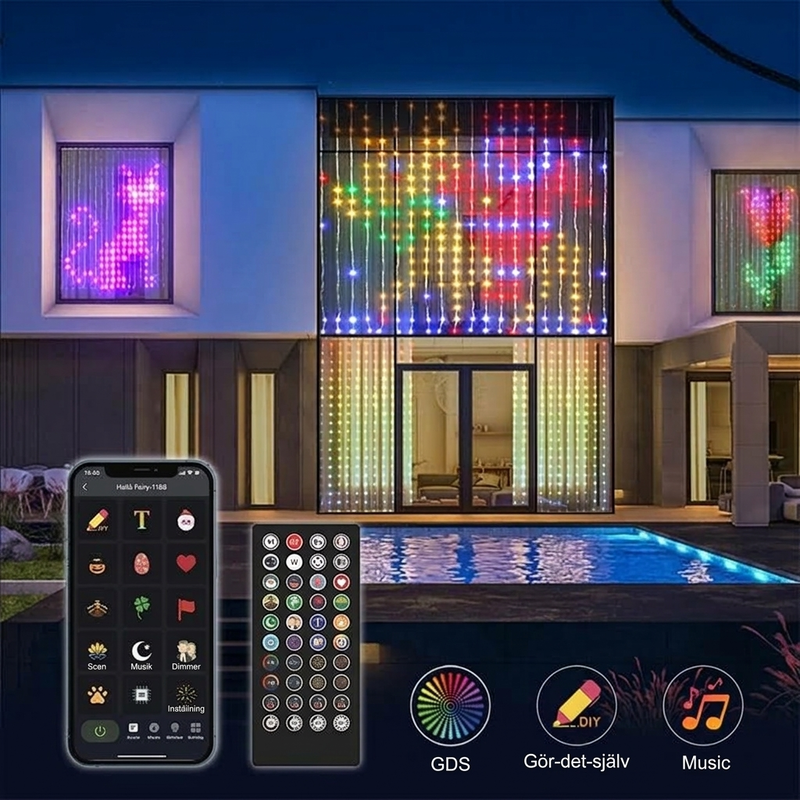 💡Vedenpitävä LED-valoverho🎵Ohjaus sovelluksella + musiikkisynkronointi! Värikkäät valot liikkuvat musiikin tahdissa – täydellinen valinta koristeeksi ja juhliin🏠