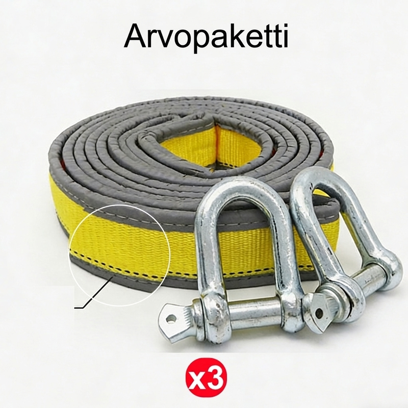 8 tonnin hinausköysi U-paikkoilla