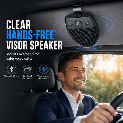 🚗SP11 Auton aurinkosuojan Bluetooth-handsfree-kaiutin, jossa on tärinän aktivoima automaattinen virran kytkentä, A2DP-tuki ja soittajan tunnistuksen äänikehote
