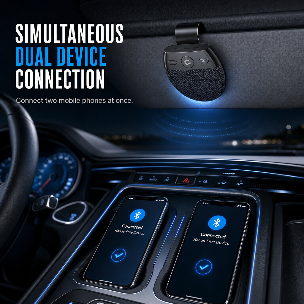 🚗SP11 Auton aurinkosuojan Bluetooth-handsfree-kaiutin, jossa on tärinän aktivoima automaattinen virran kytkentä, A2DP-tuki ja soittajan tunnistuksen äänikehote