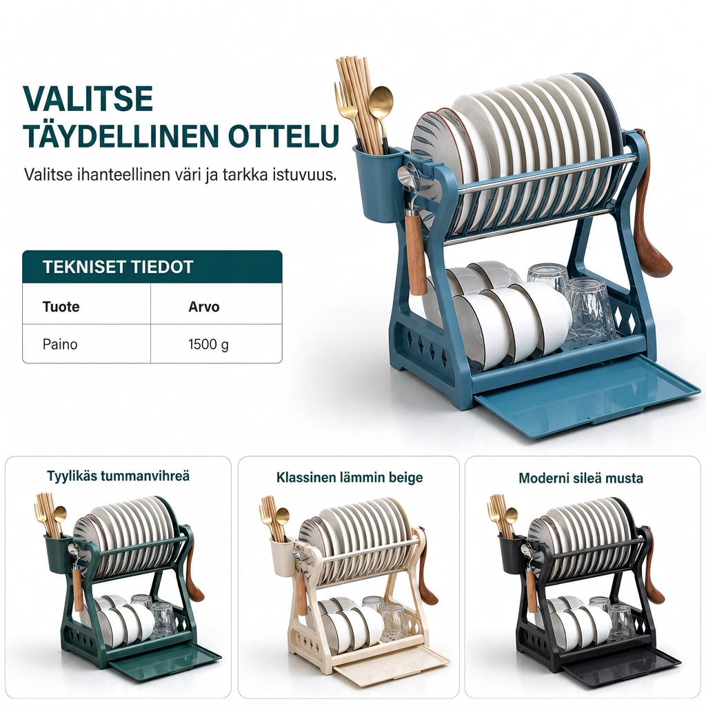 🍽️💧Säästä nyt 50 %! Monikerroksinen teräksinen astiankuivaus teline – kaksikerroksinen pystysuora astiasäilytys, jossa on tarjotin ja ruokailuvälineiden pidike, työkaluton asennus keittiön tasolle.