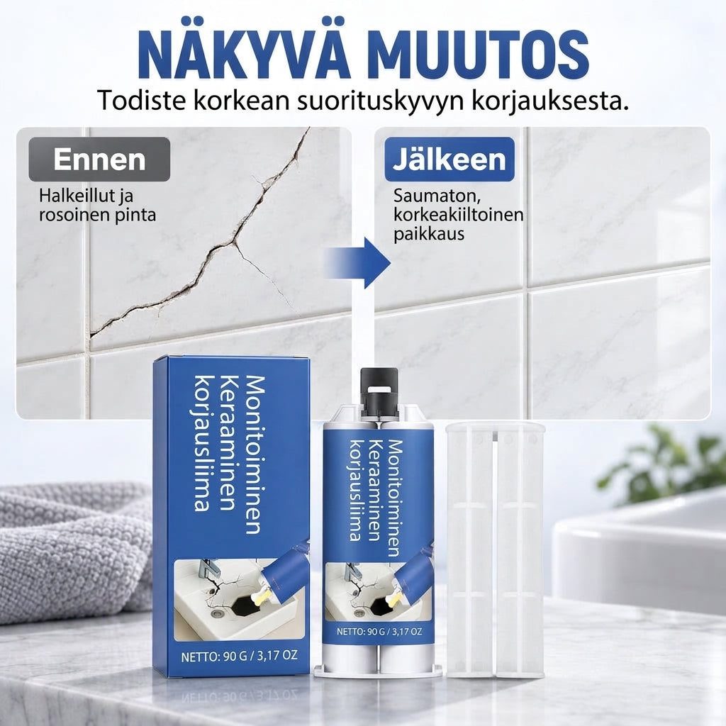 Keraaminen korjausliimasetti pesualtaille ja laatoille