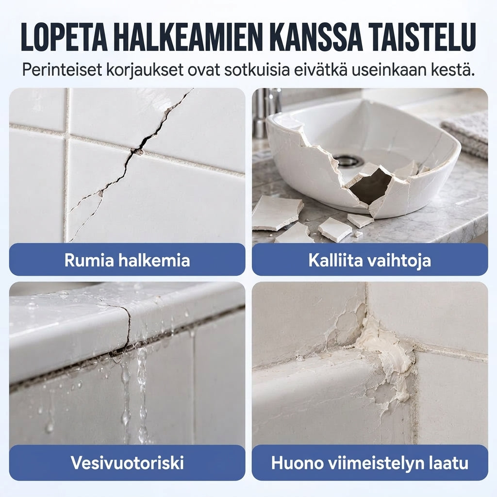 Keraaminen korjausliimasetti pesualtaille ja laatoille