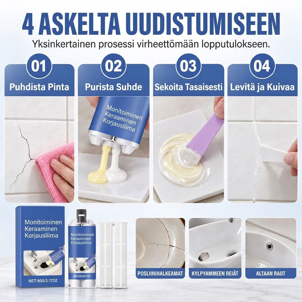 Keraaminen korjausliimasetti pesualtaille ja laatoille