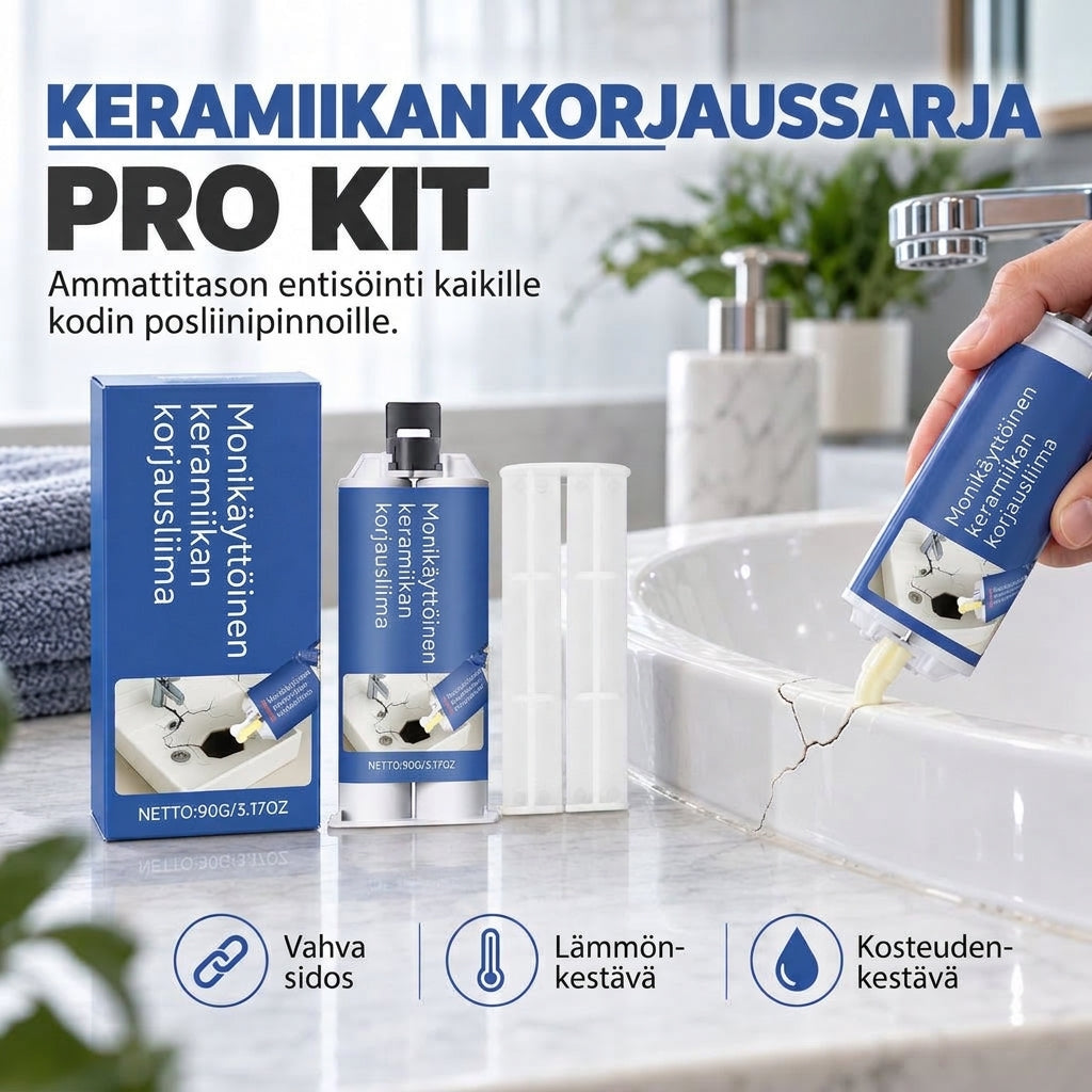 Keraaminen korjausliimasetti pesualtaille ja laatoille