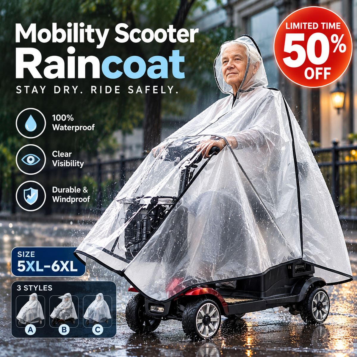 🥳2026 SUOSITTU TARJOUS🥳💞Yli 50 000 kappaletta myyty! 🌧️♿ Vedenpitävä sadetakki liikuntarajoitteisille skootterin käyttäjille – läpinäkyvä malli takaa hyvän näkyvyyden, kestävä ja koot 5XL–6XL. Pysy kuivana ja turvassa sateisilla ajeluilla! 🛡️✅